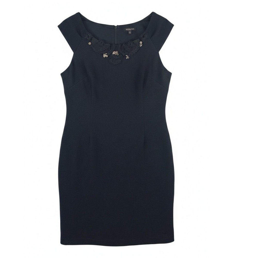 Chetta‎ B Sunhee Dress Sz 12 Sheath Little Black Jacquard Embellished Party
